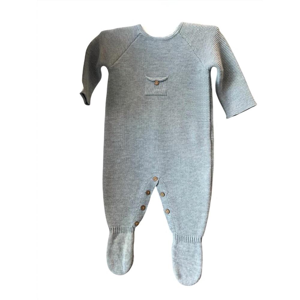 NEW MARTIN ARANDA baby knit long footie in light blue/grey